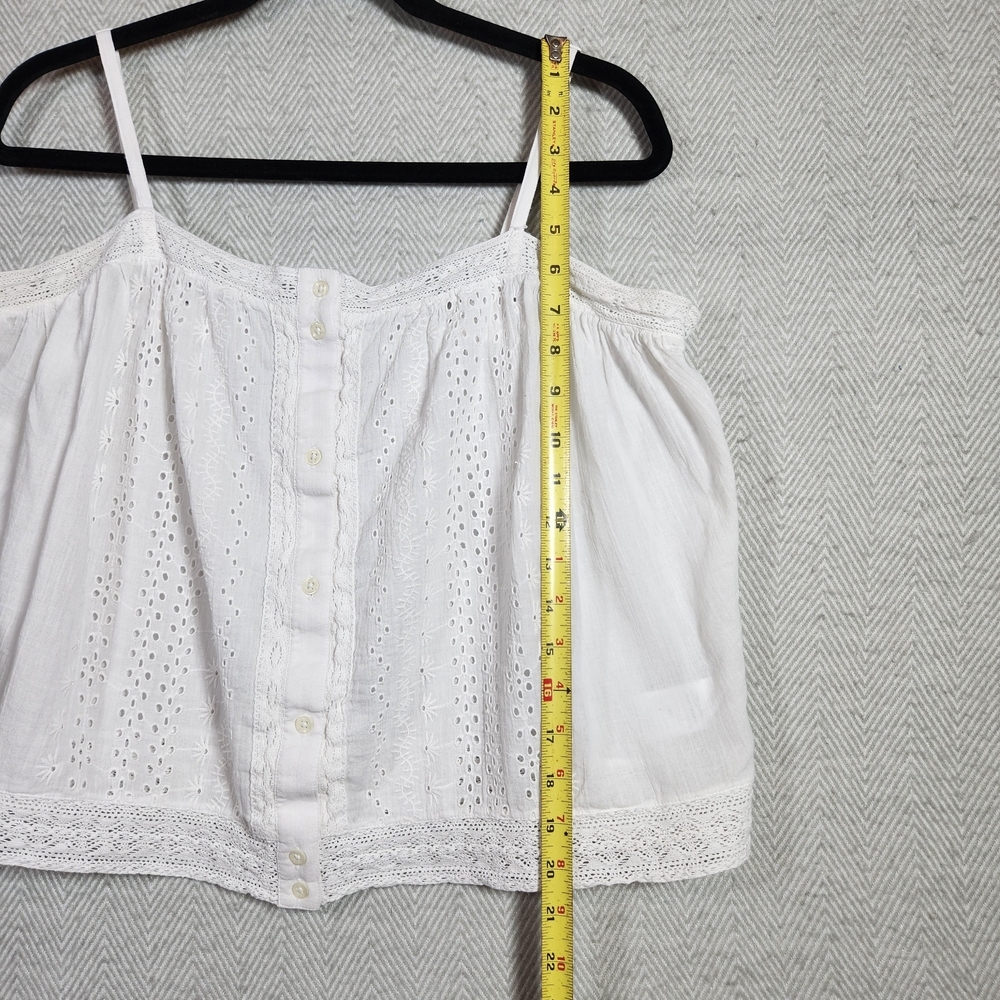 Lucky Brand White Eyelet Womens L Cotton Cropped Button Front Tank Top - Picture 5 of 10